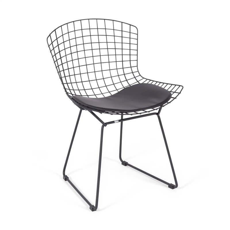 Replica metallstol Bertoia i svart stål i industriell stil av den berömda designern Hans J. Wegner