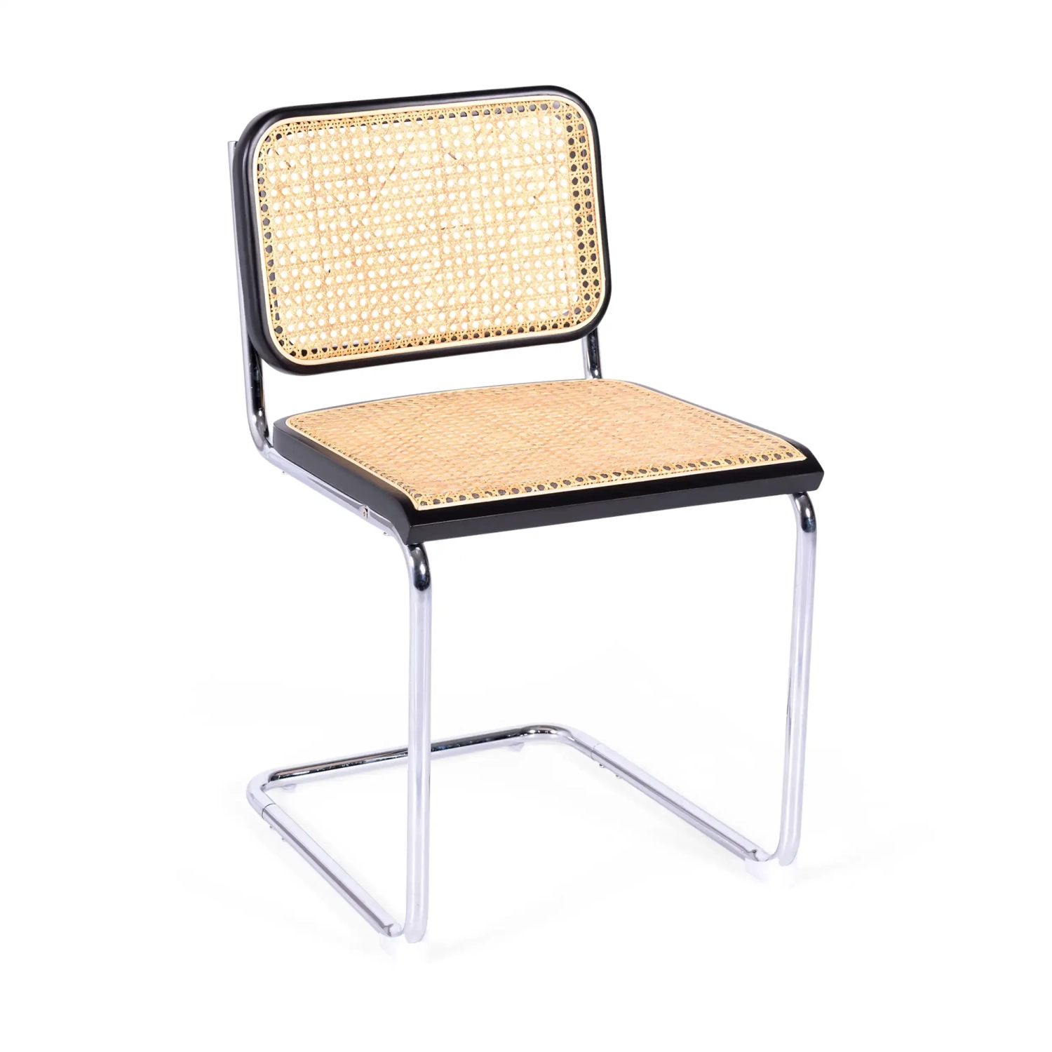 Replica van de stoel Cesca in zwart hout van Marcel Breuer. Voordelige versie