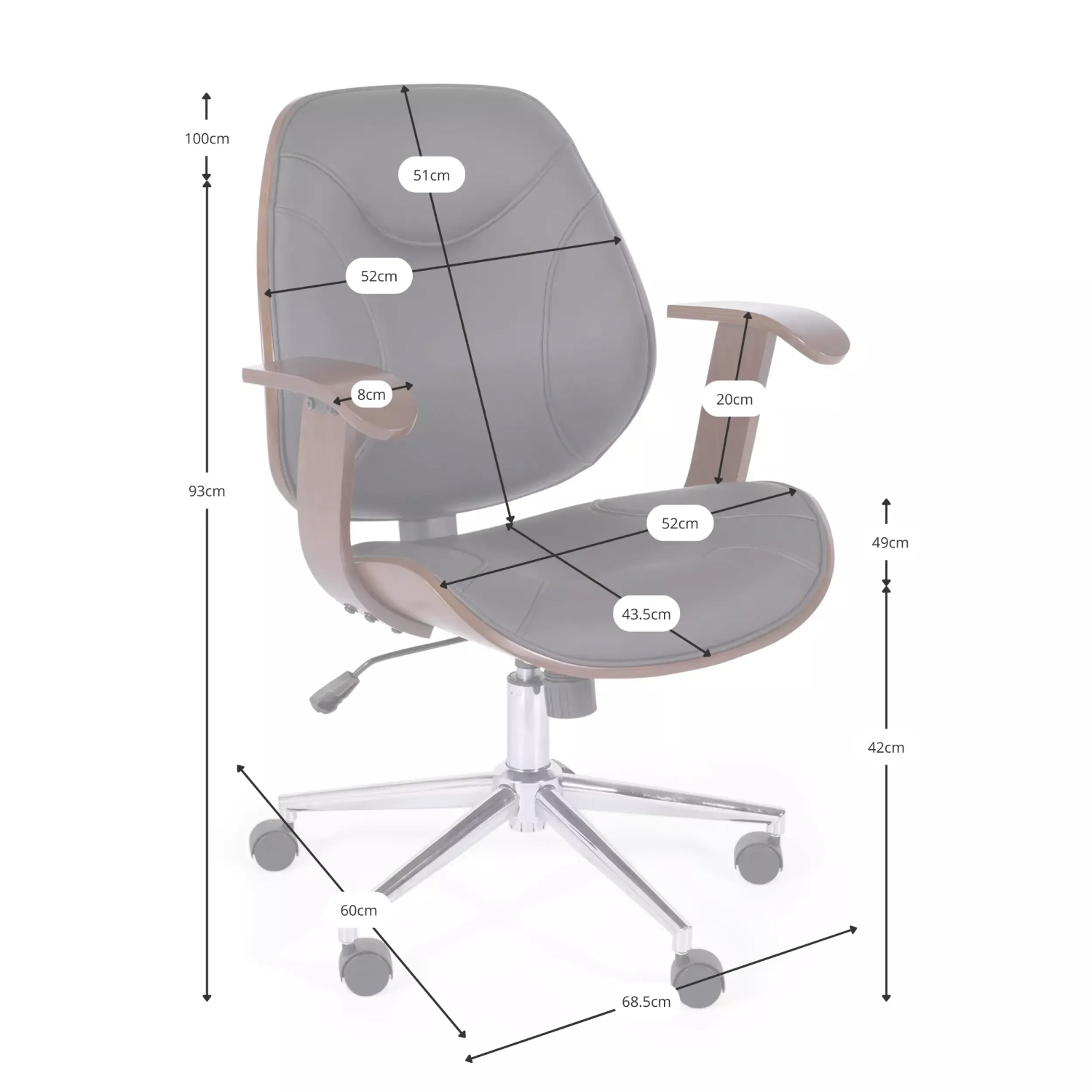 Chaise de bureau Cambridge en bois-Chaises en similicuir-Meubles concept