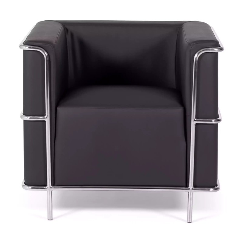 Sofá moderno Torino de 1 lugar em couro e aço cromado - Mueble Design