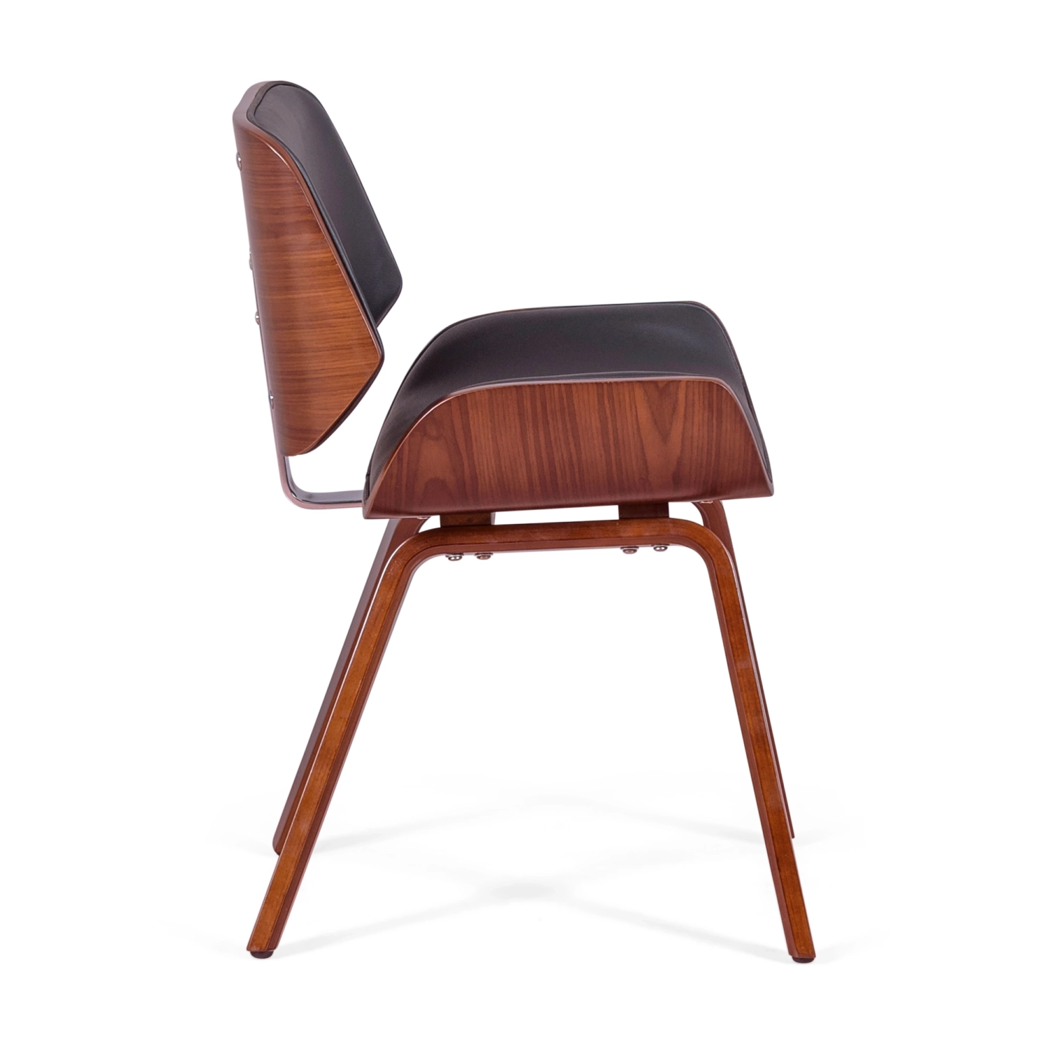 Stoel Nordic in walnoot en zwart kunstleer | Elegant Scandinavisch ontwerp