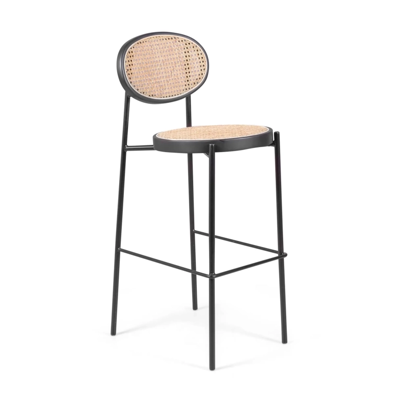 Tamborete Vintage Preston 75 cm | Rattan natural e moldura preta