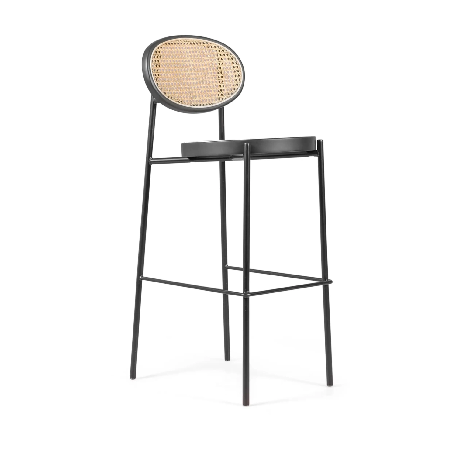 Stool Vintage Preston 75 cm | Natural Rattan and Black Structure