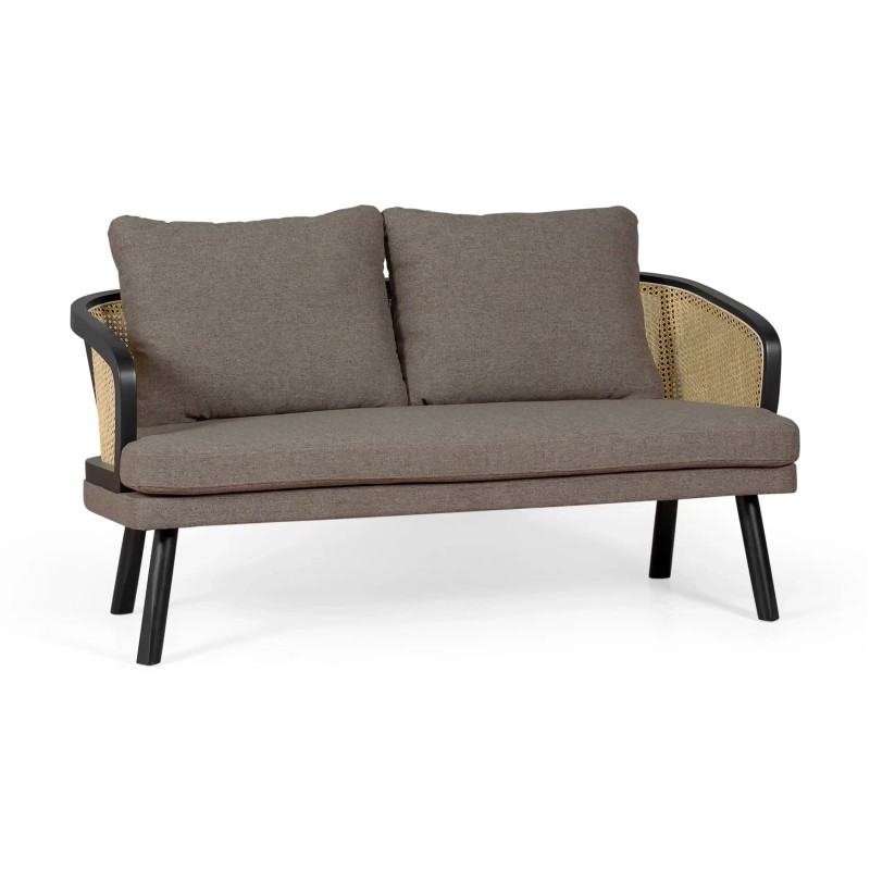 Divano a 2 posti Leeds in rattan naturale e stile vintage Scandinavo