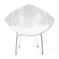 Réplique de la chaise Diamond en acier chromé et coussin en simili-cuir - Collection Bertoia
