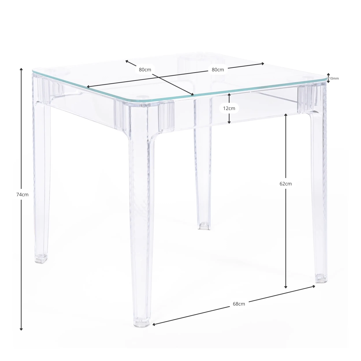 Mesa de Comedor Cuadrada Ghost 80 cm | Diseño Transparente y Moderno