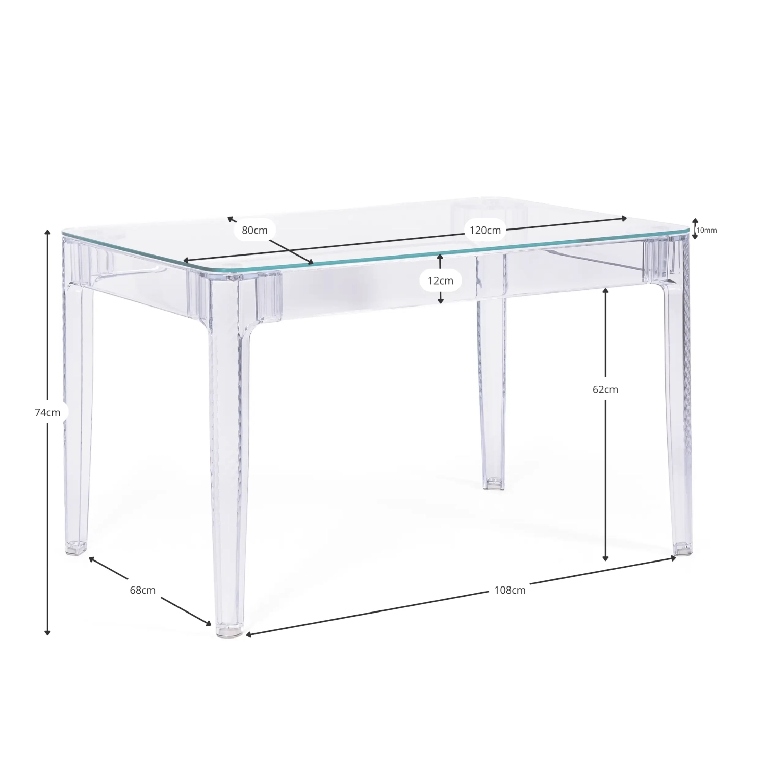 Obdélníkový jídelní stůl Ghost 120x80 cm | Transparentní a moderní design