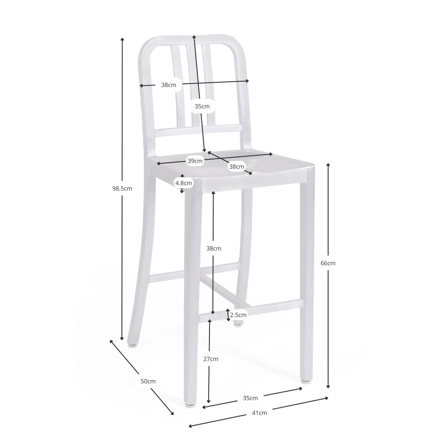 Taburete Navi Army 66 cm de Aluminio | Diseño Industrial y Elegante