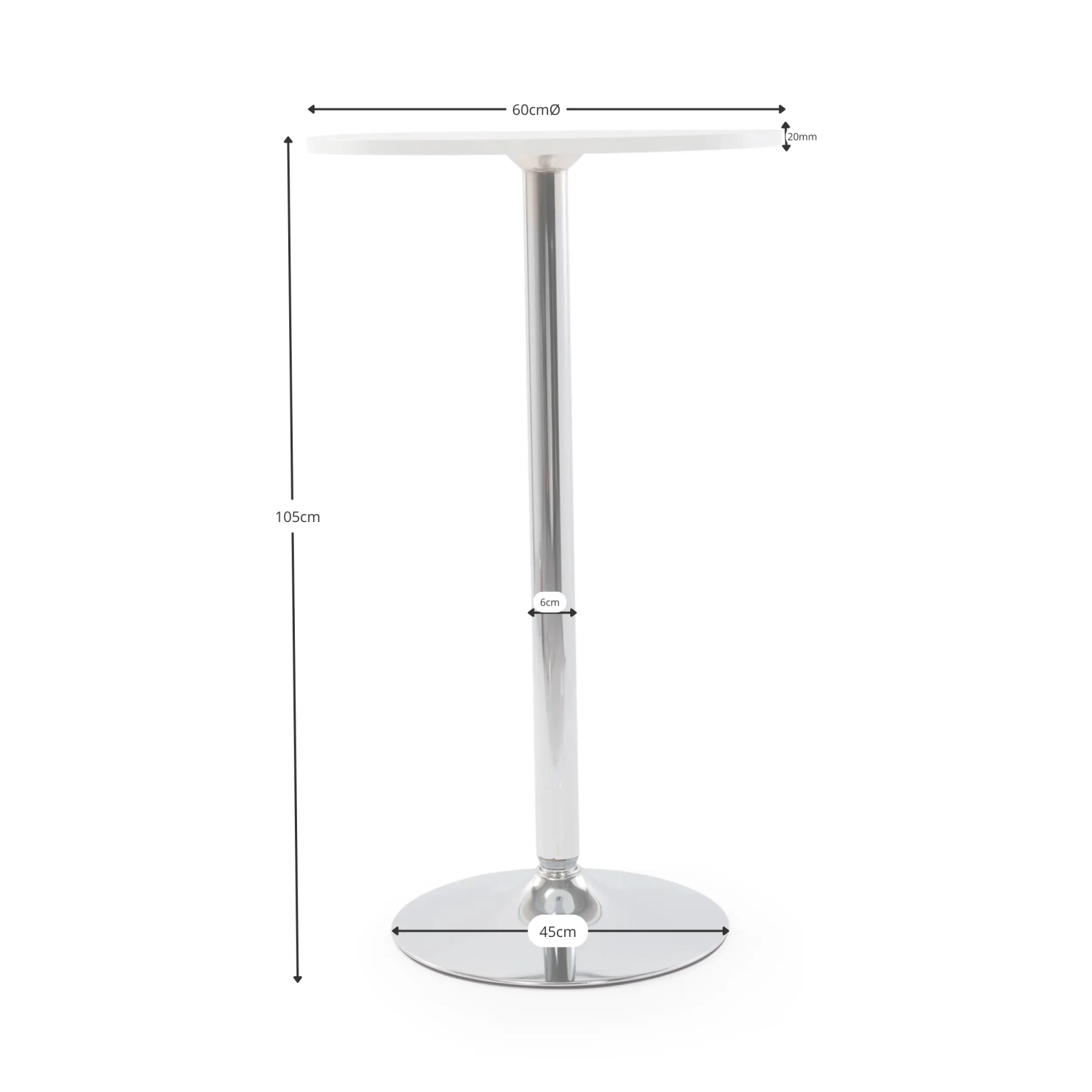 Högt bord Boom 60 cm - Modernt bord med kromad fot för kök eller bar
