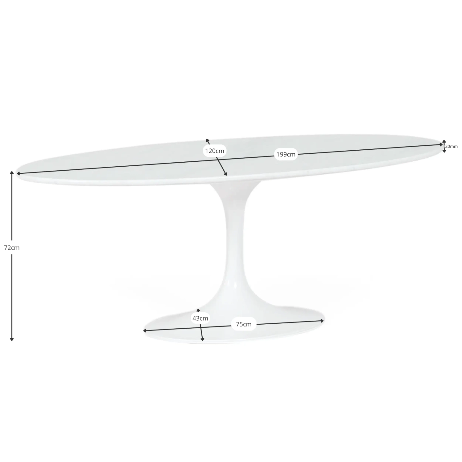 Ovalt bord Tulip 199 cm Carrara Marble | Saarinen Design för lyxiga matsalar