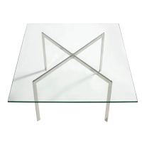 Mies Van Der Rohe Tisch 100x100cm : Gehärtetes Glas und rostfreier Stahl
