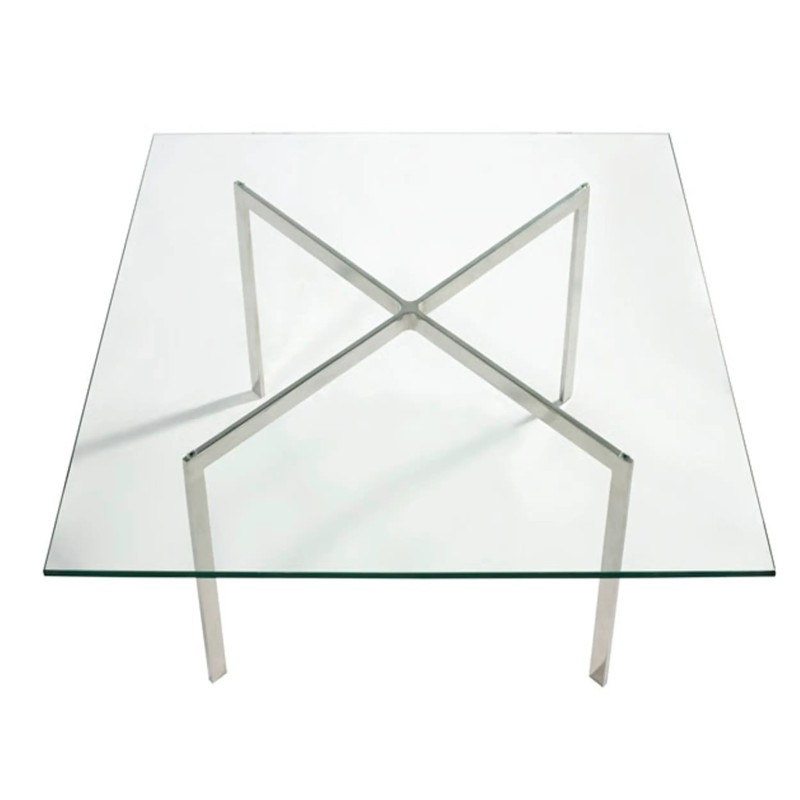 Stół Mies Van Der Rohe 100x100cm: szkło hartowane i stal nierdzewna