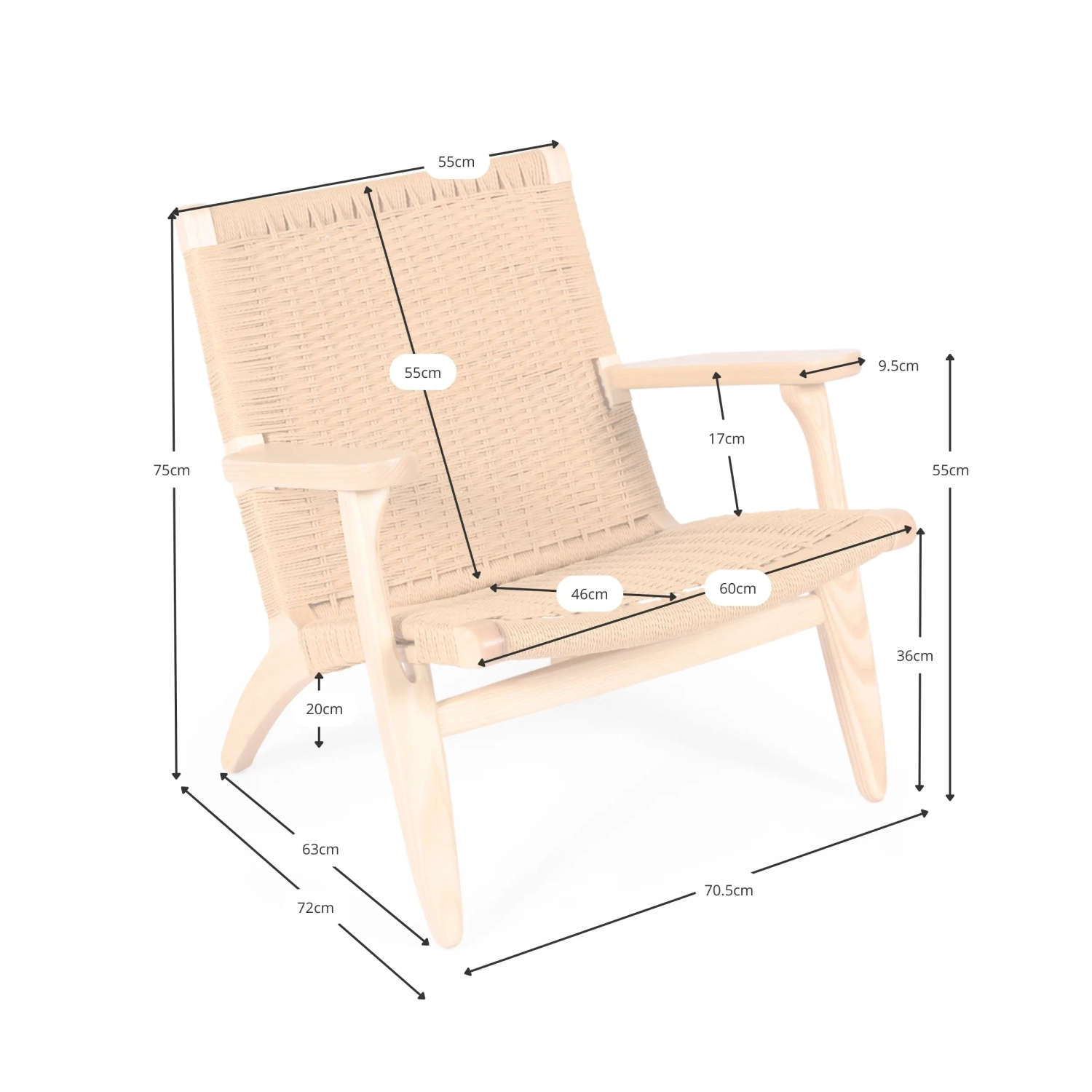 Poltrona Catani CH25 | Design scandinavo in frassino e corda naturale