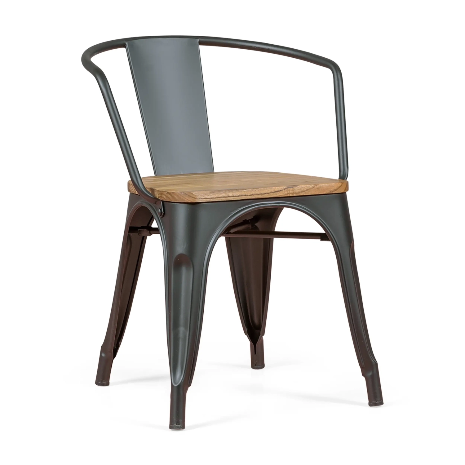 Bistro Arms Wood Chair | Industriestuhl mit Armlehnen und Holzsitz