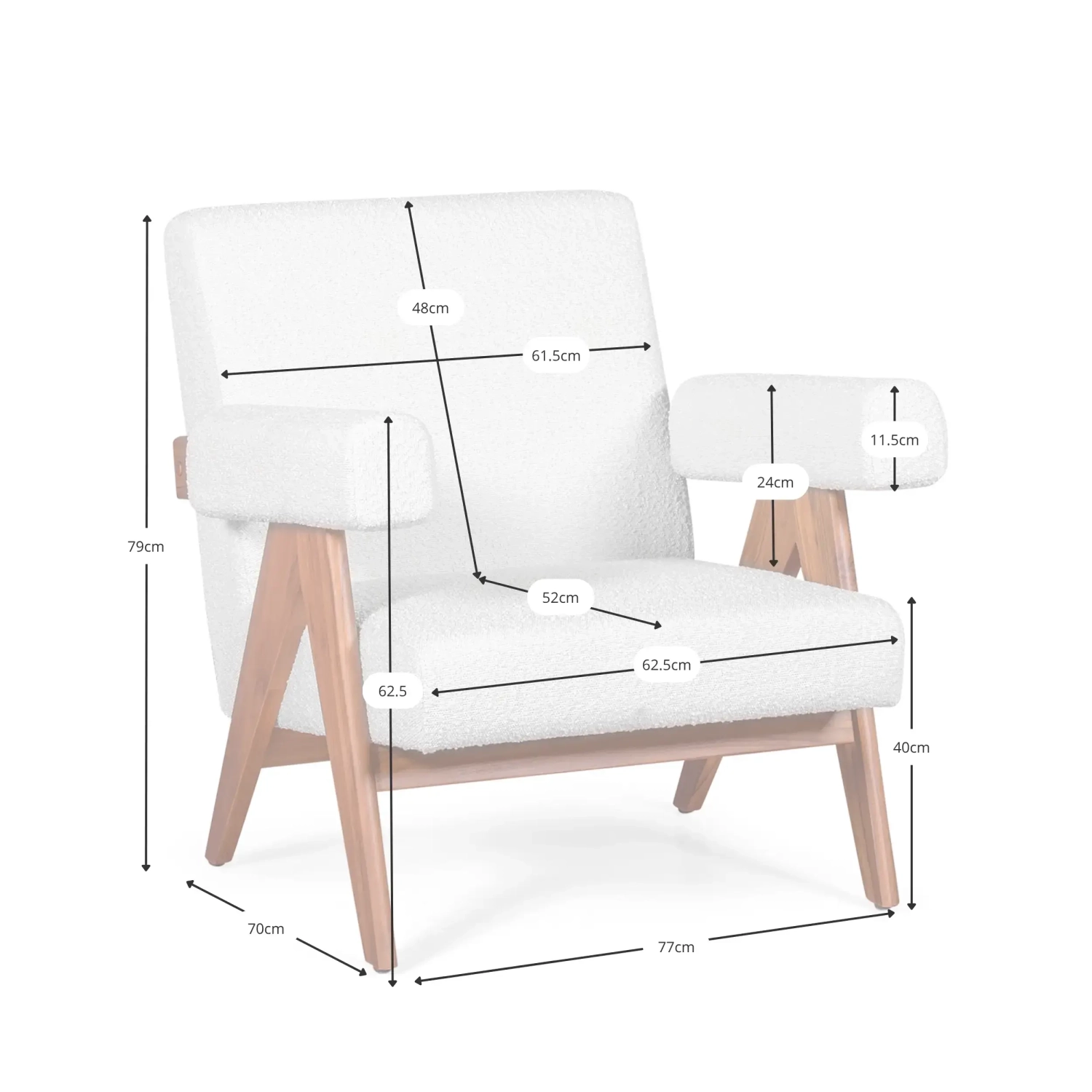 Confort Lounge Sessel Compass aus Holz und Boucle - Mobelarium
