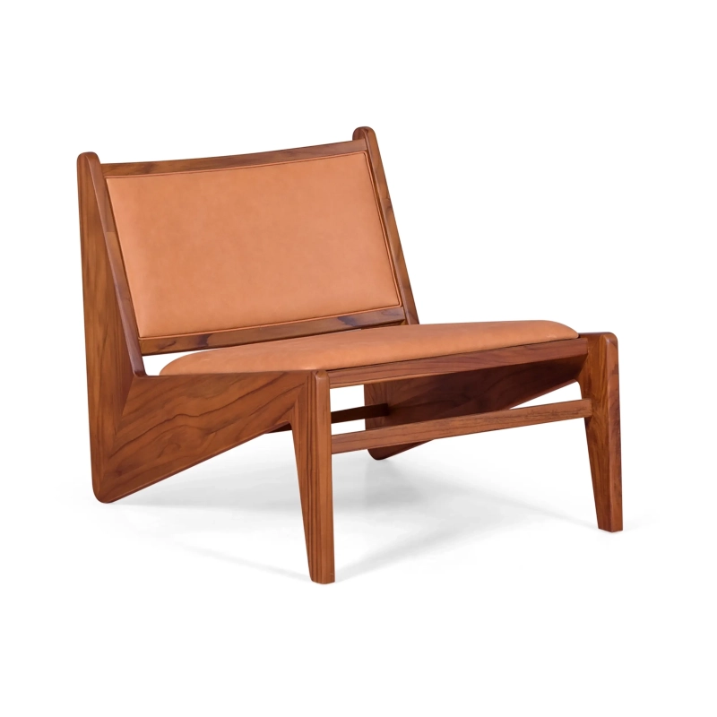 Lounge nojatuoli Compass verhoiltu puulla ja nahalla - Mobelarium
