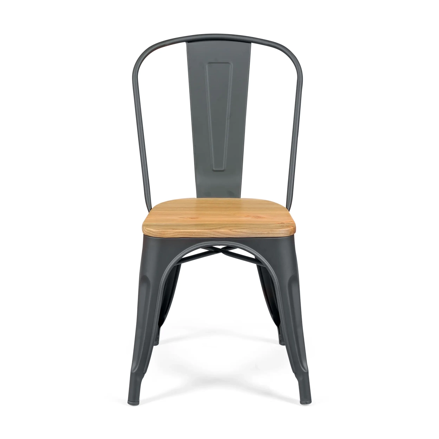 Stapelbarer Stuhl Bistro | Matter Stahl und Massivholz, industrieller Stil