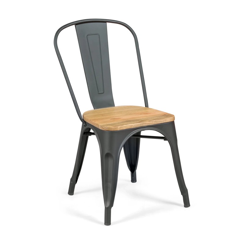 Silla Bistro apilable | Acero matte y madera maciza estilo industrial