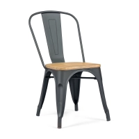 Stapelbarer Stuhl Bistro | Matter Stahl und Massivholz, industrieller Stil