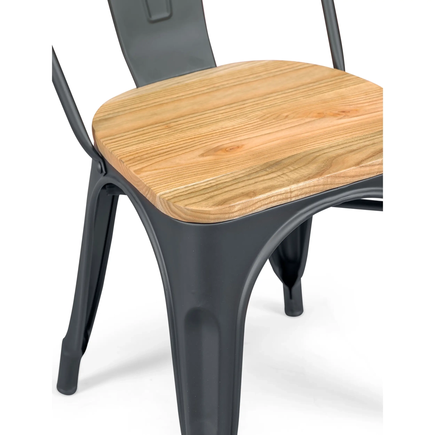 Stackable chair Bistro: Industrial style, matte steel and solid wood