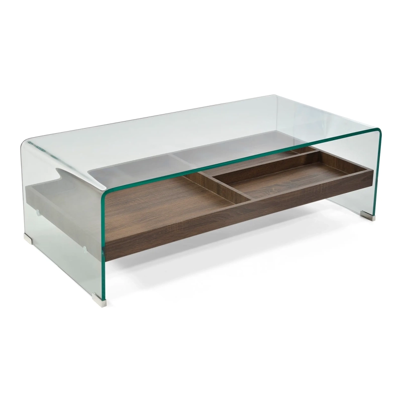 Salontafel Pot : Gehard glas met houten lade