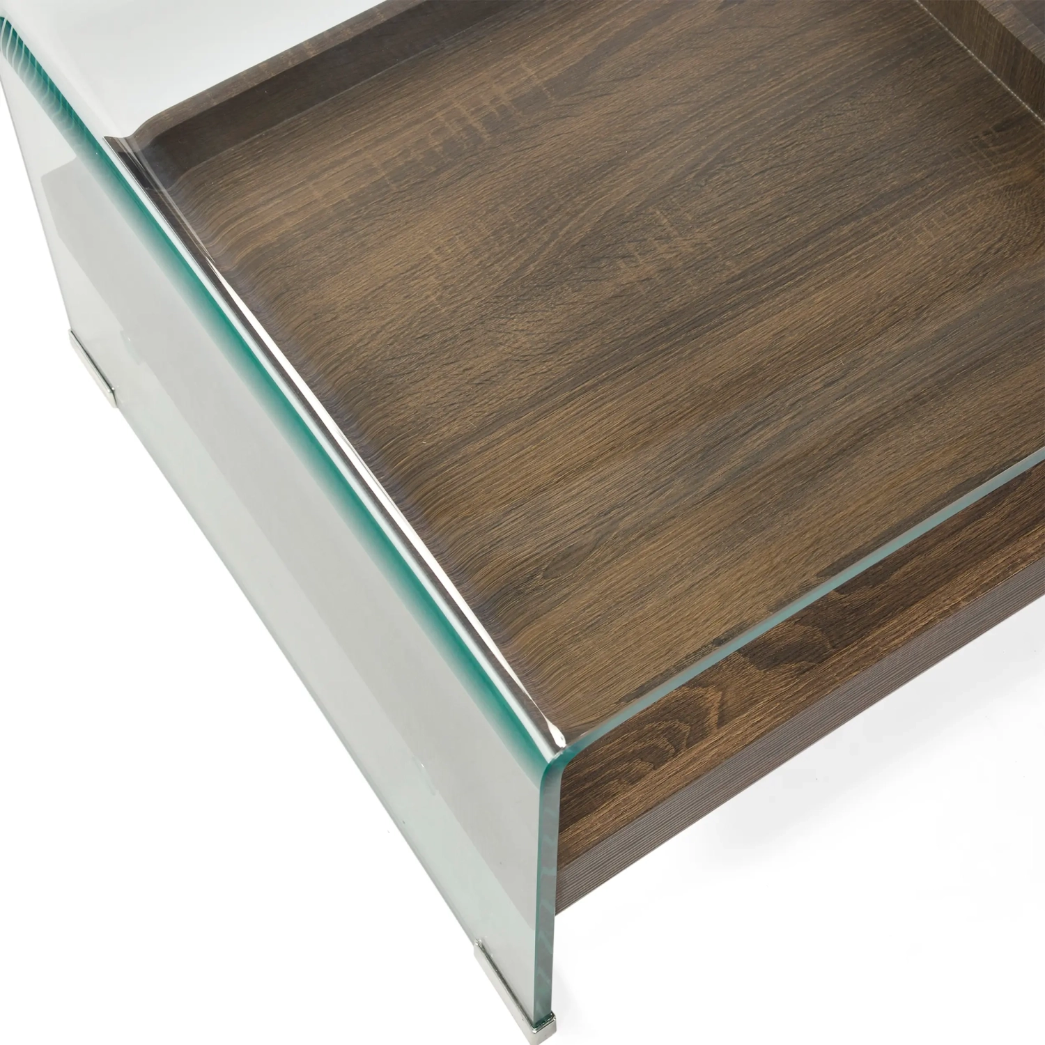 Tavolino Pot : Vetro temperato con cassetto in legno