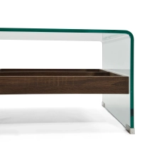 Stolik kawowy Pot: szkło hartowane z drewnianą szufladą