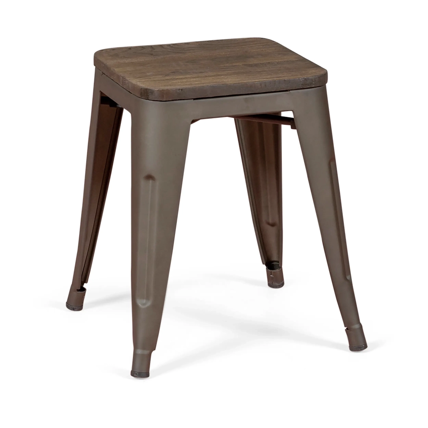 Niski taboret industrialny z drewnianym siedziskiem Bistro Antique
