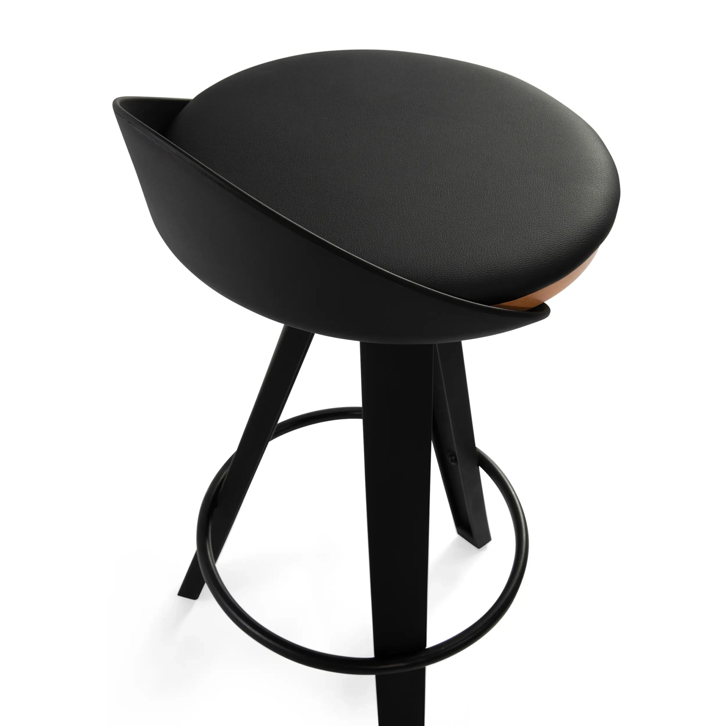 Tamborete Design deco com assento em faia e couro sintético