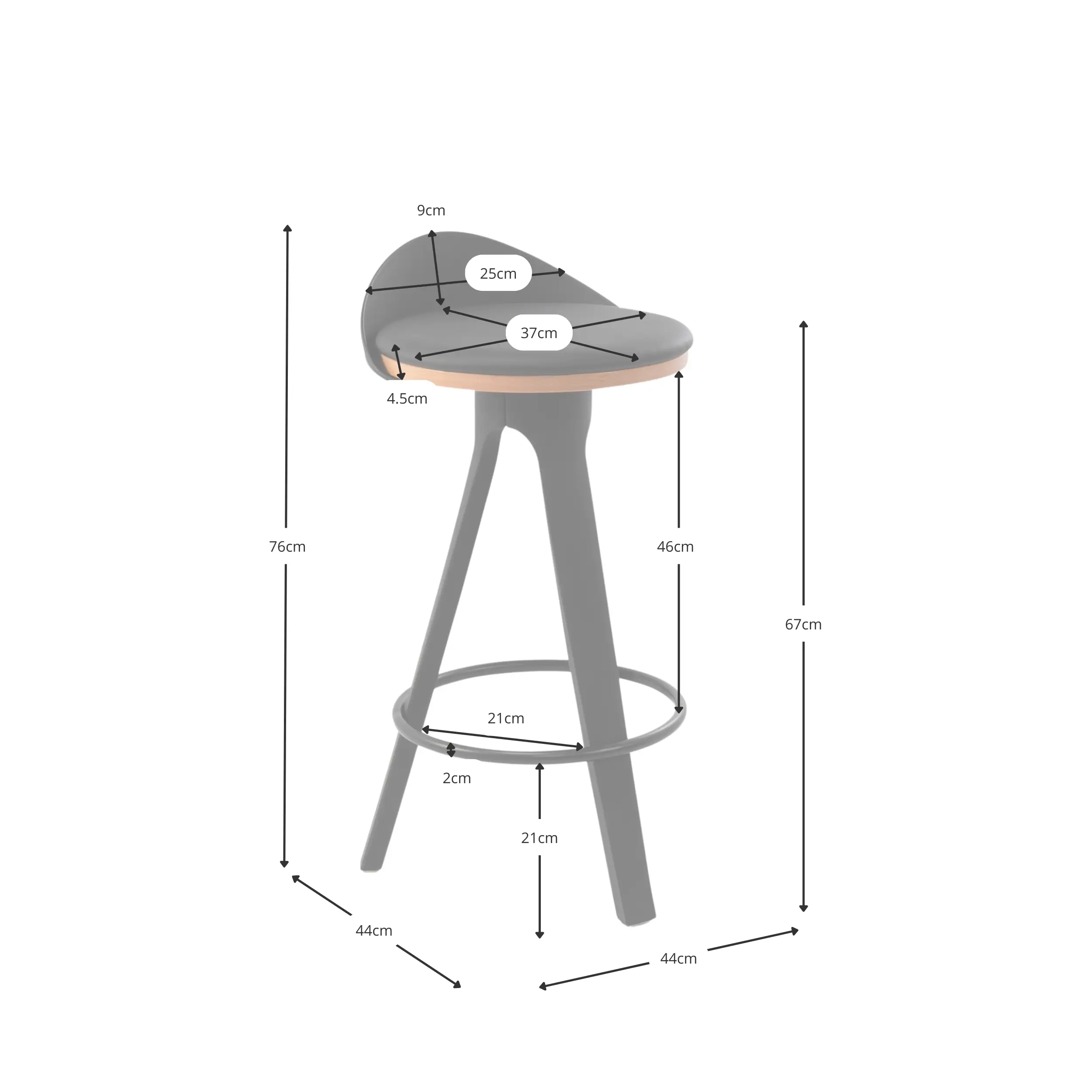 Tabouret Design déco avec siège en hêtre et similicuir