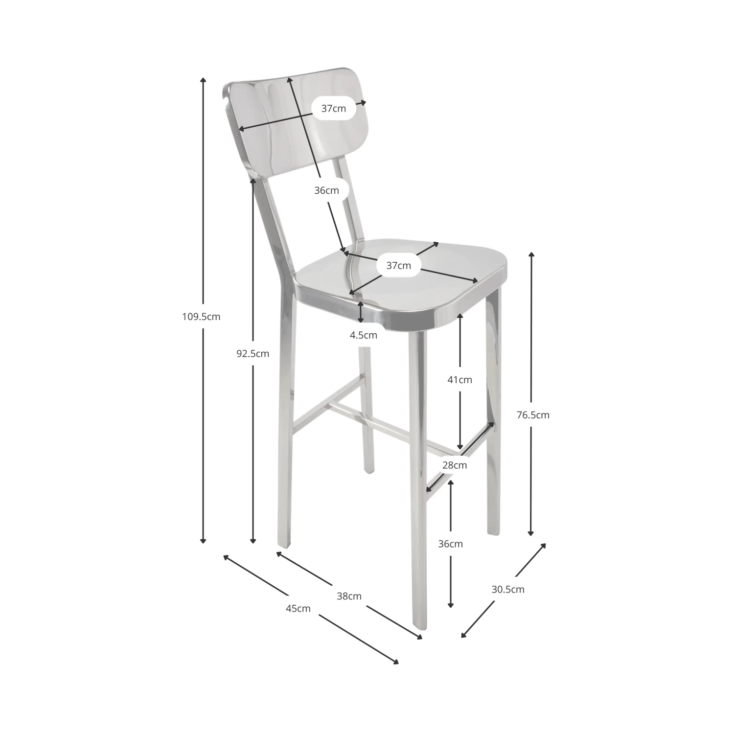 Stool stainless steel chrome-plated high - Delawere