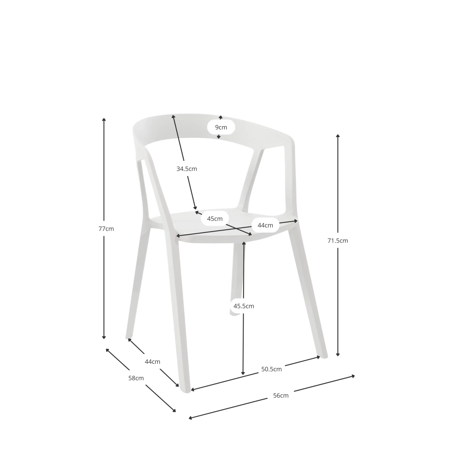 Chaise de salle à manger et d'extérieur empilable - Krilen