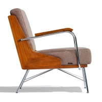 Industriële Daneu fauteuil bekleed met katoen-Houten fauteuil- pictogram mobiel