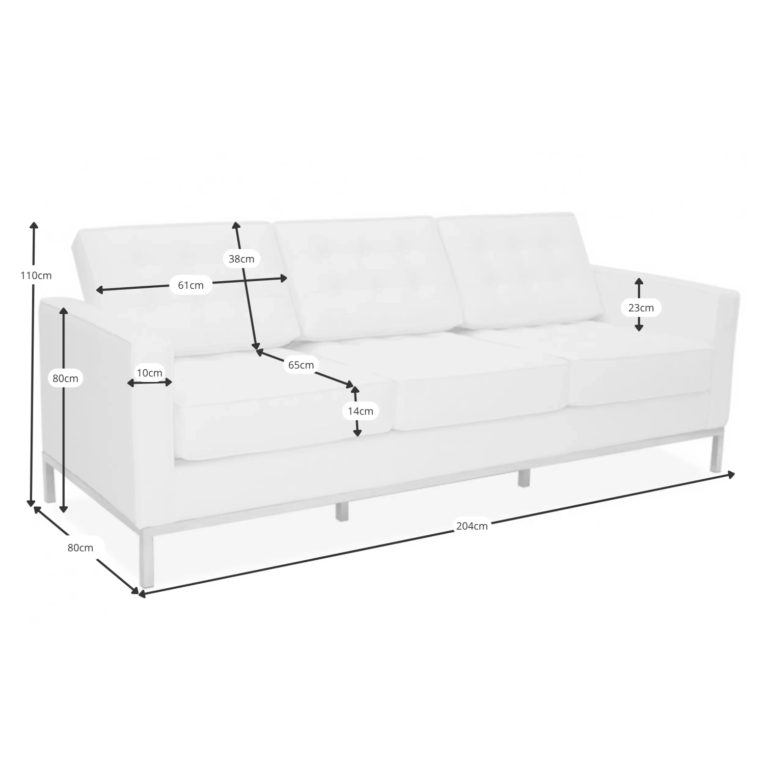 Venice divano a 3 posti in pelle italiana | Florence Design ispirato a Knoll