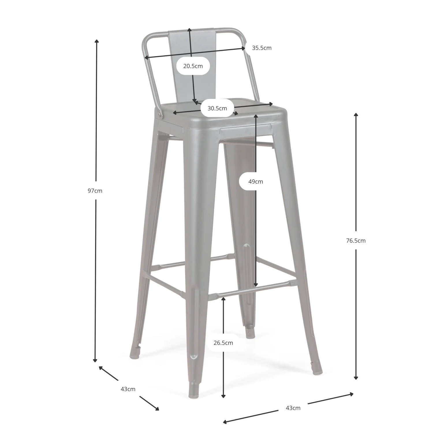 Industrial stool Metal Wide Bistro Matte - Industrial stools