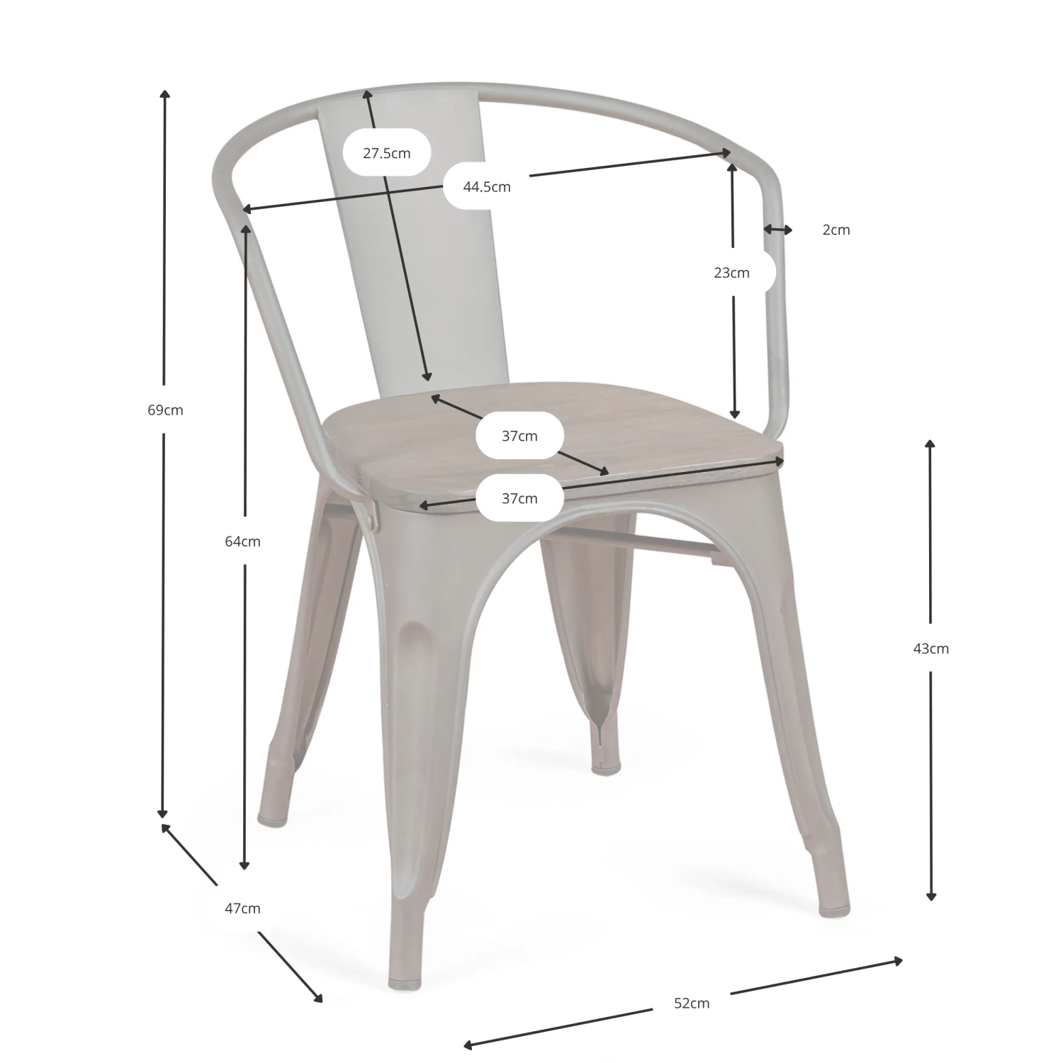 Silla industrial Bistro Wood con Brazos - Sillas industriales