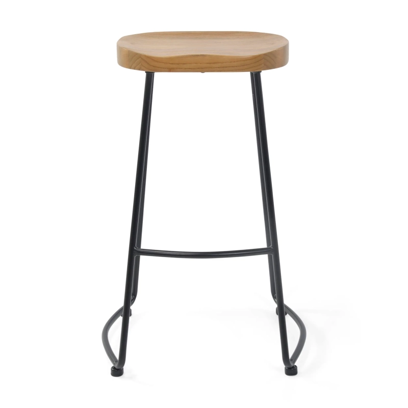 Przemysłowy stołek barowy Portland 76 cm | Drewno wiązowe i matowa stal