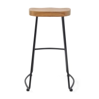 Tabouret de bar industriel Portland 76 cm | Bois d'orme et acier mat