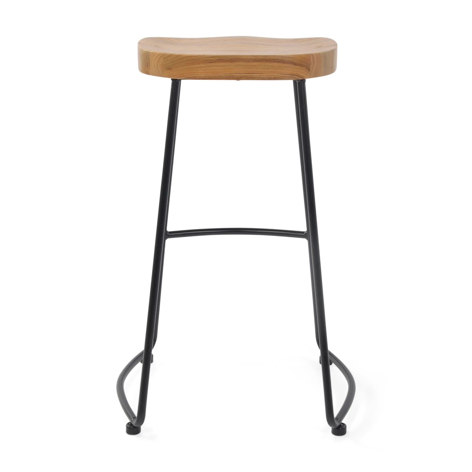 Przemysłowy stołek barowy Portland 76 cm | Drewno wiązowe i matowa stal