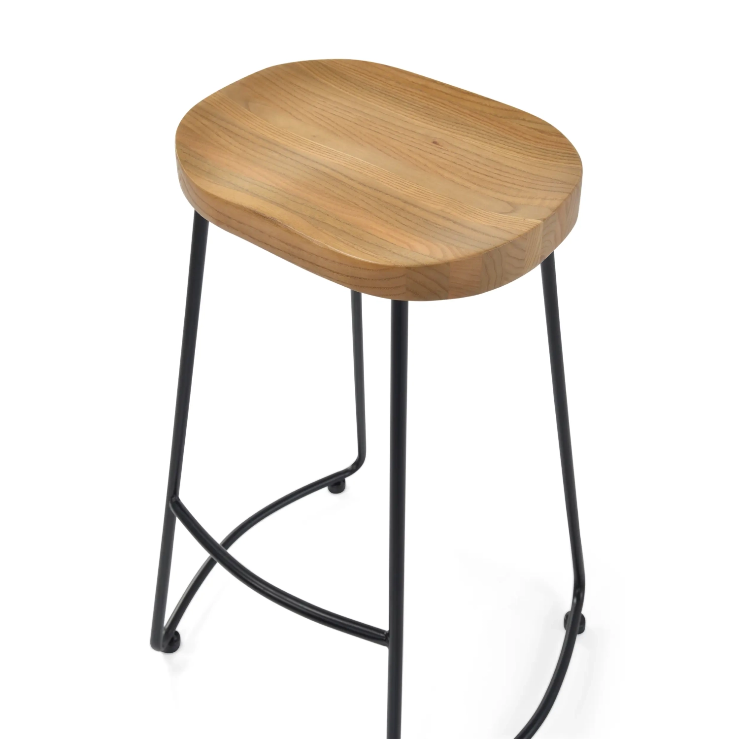 Przemysłowy stołek barowy Portland 76 cm | Drewno wiązowe i matowa stal