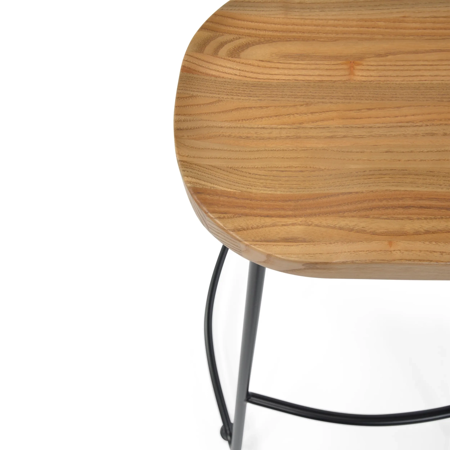 Stołek barowy Portland Industrial 66 cm | Lite drewno wiązowe i stal