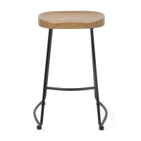 Taburete industrial Portland de 66 cm | Madera maciza de olmo y acero