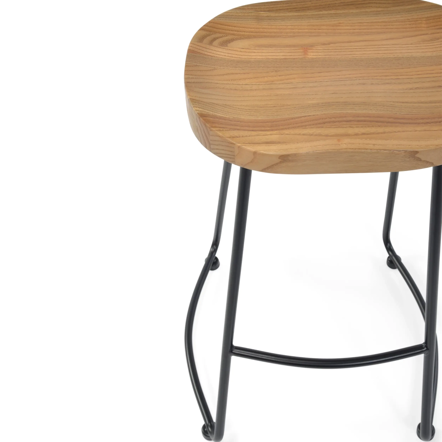 Stołek barowy Portland Industrial 66 cm | Lite drewno wiązowe i stal