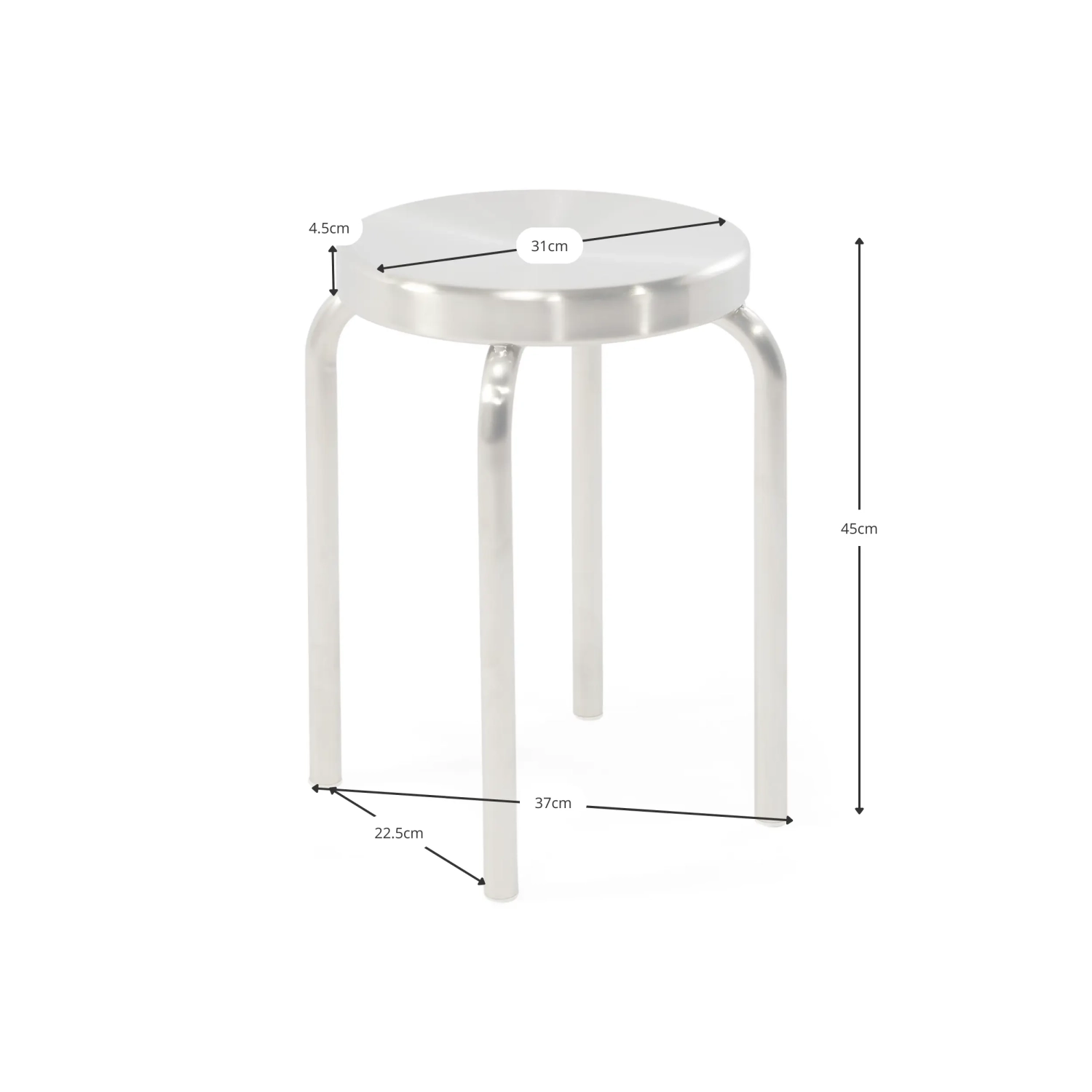 Delaware 45 cm Niedriger Hocker aus Edelstahl | Moderner Designer-Hocker