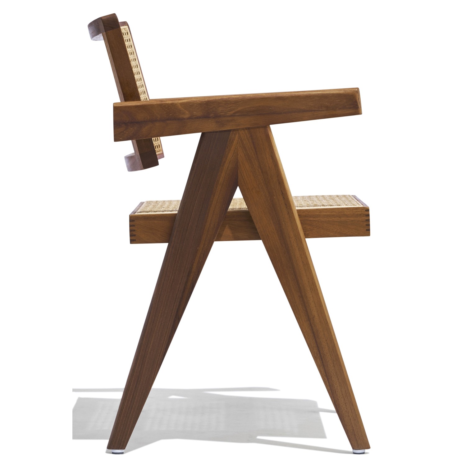 Chaise Compass avec accoudoirs en bois de teck et rotin naturel