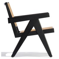 Chaise longue Compass avec accoudoirs en bois de teck et rotin naturel