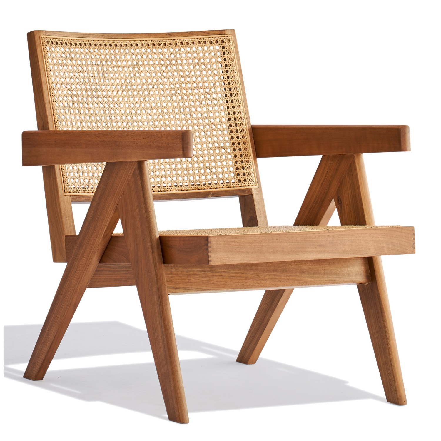 Poltrona Compass con braccioli in legno di teak e rattan naturale