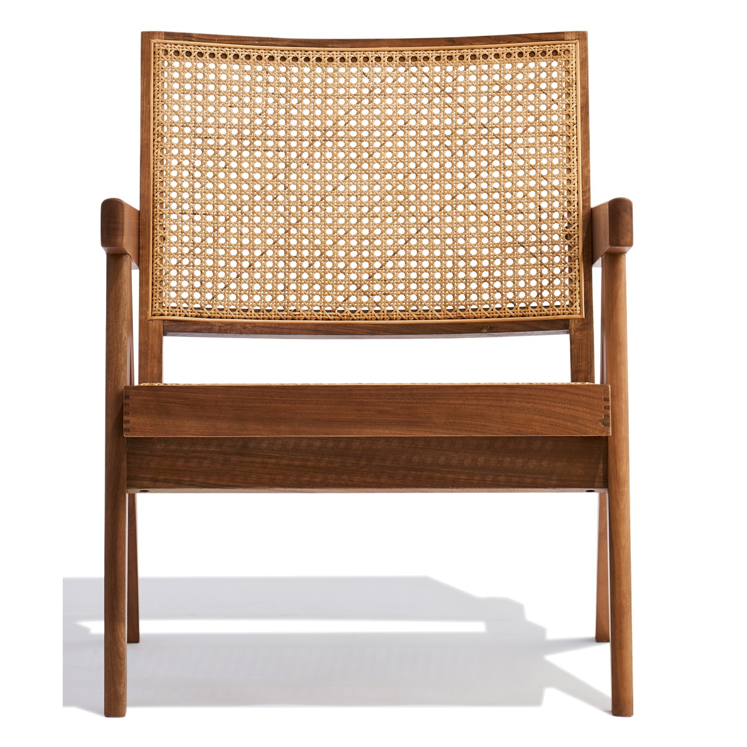 Compass lounge chair with armrests in teak wood and natural rattan