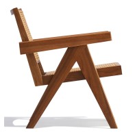 Chaise longue Compass avec accoudoirs en bois de teck et rotin naturel