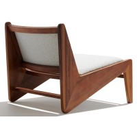 Compass Lounge armchair upholstered in teak wood and bouclé fabric